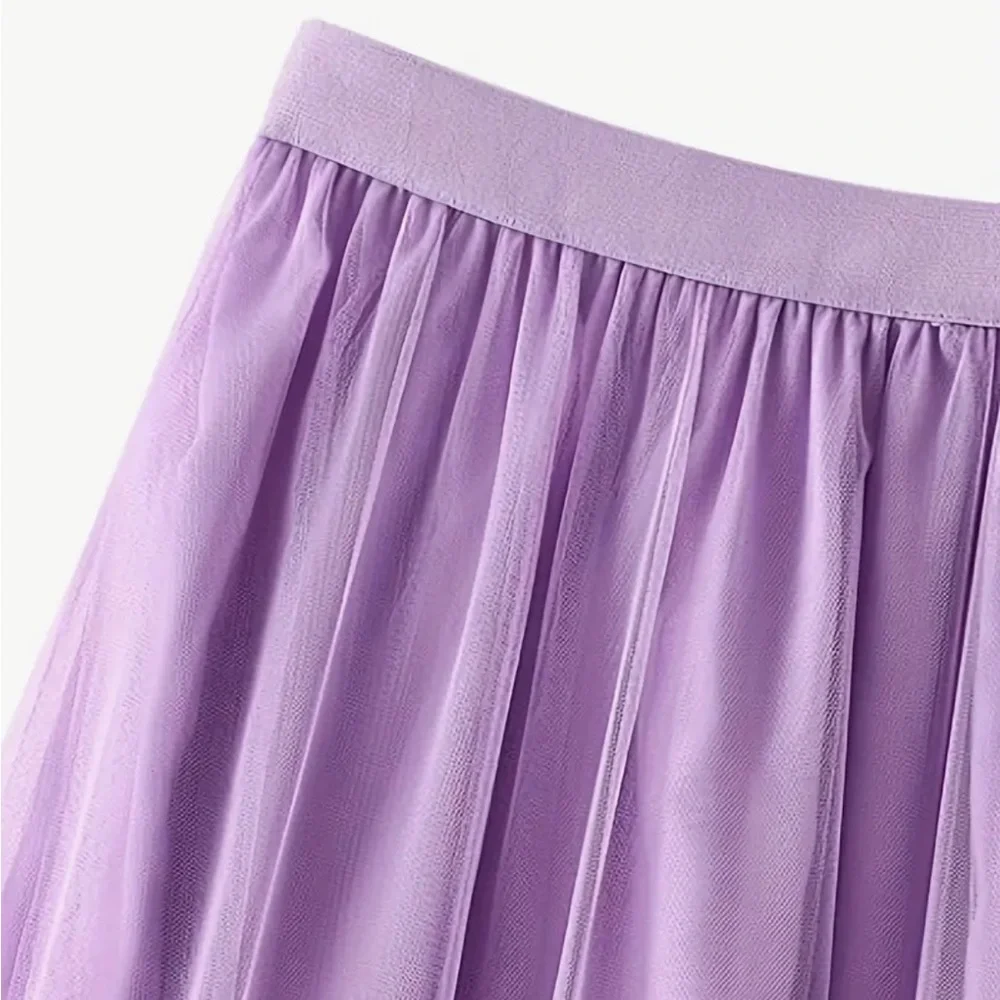 Lilac Chiffon Mesh Sheer Ruffled Layered Maxi Skirt (One size) - Picture 3 of 5